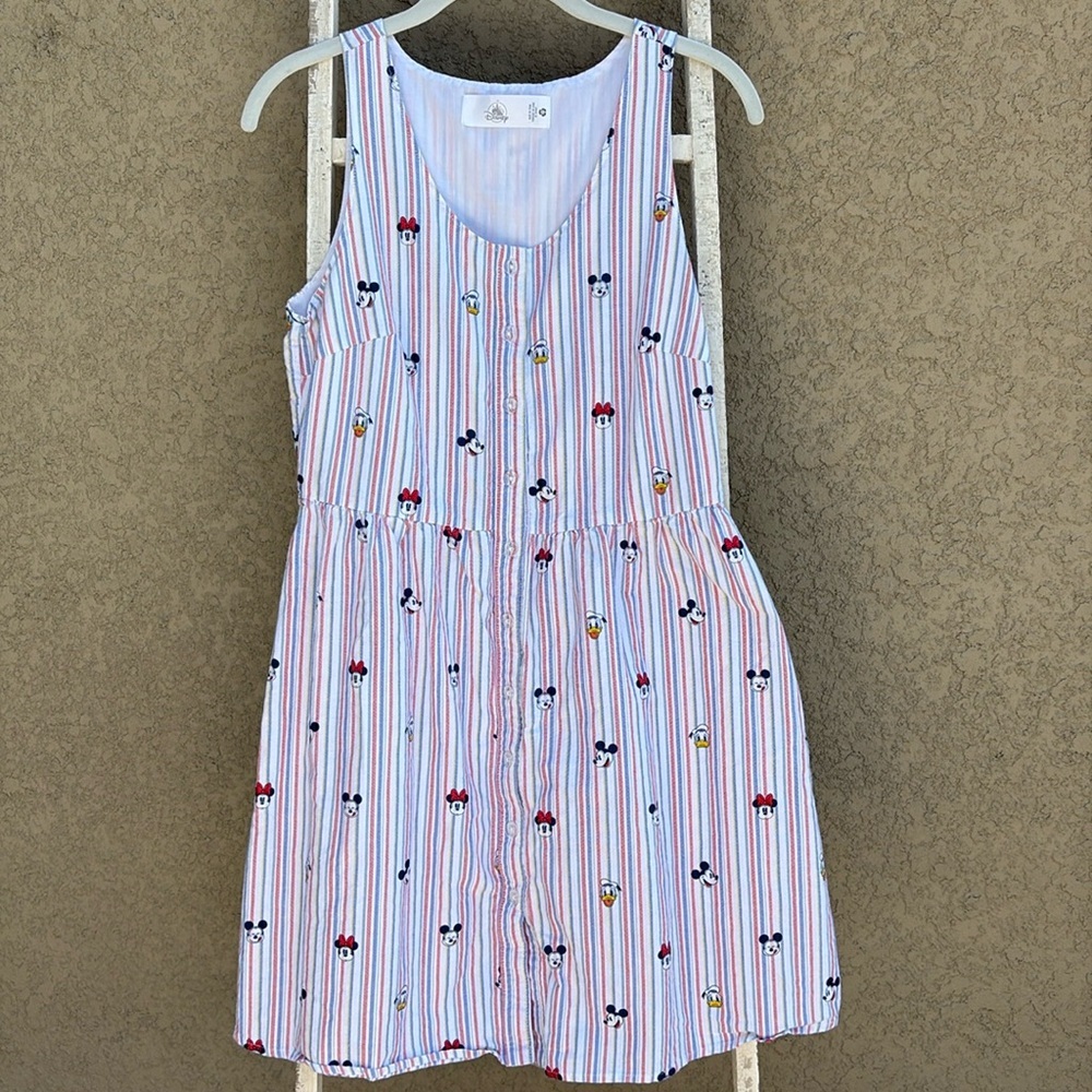 Disney White Multicolor Stripe Tank Dress with Character Motifs